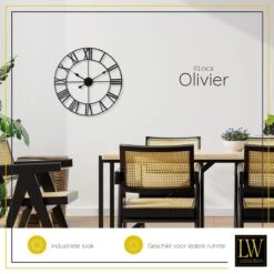 LW Collection Wandklok Olivier Ø60cm - Zwart -Meubels Voor Thuis 9468032