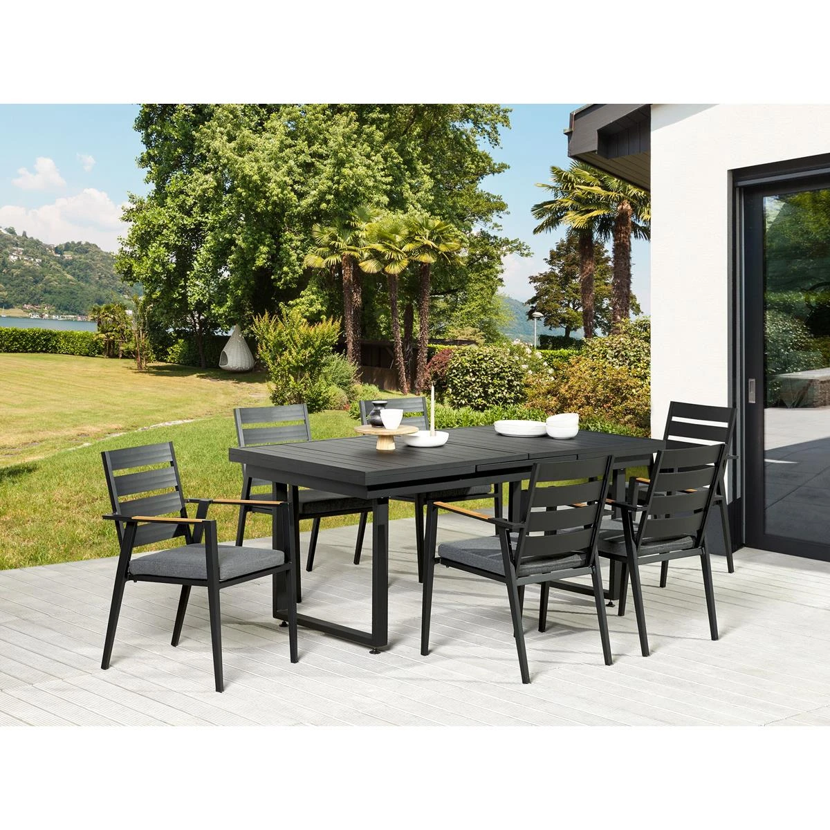 Beliani - VALCANETTO|TAVIANO - Tuinset Voor 6 - Zwart - Aluminium 4 Beliani - VALCANETTO|TAVIANO - Tuinset Voor 6 - Zwart - Aluminium - Afbeelding 2