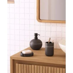 Kave Home - Zeepbakje Cerisa Van Zwarte Keramiek Met Wit Detail -Meubels Voor Thuis 9488260