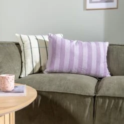 By FonQ Linen Stripe Sierkussen 40 X 60 Cm - Lavendel -Meubels Voor Thuis 9488539