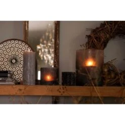 Clayre & Eef Theelichthouder Ø 10x12 Cm Grijs Glas Rond -Meubels Voor Thuis 9506144