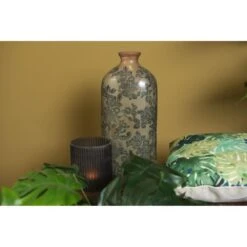 Clayre & Eef Theelichthouder Ø 10x12 Cm Grijs Glas Rond -Meubels Voor Thuis 9506147