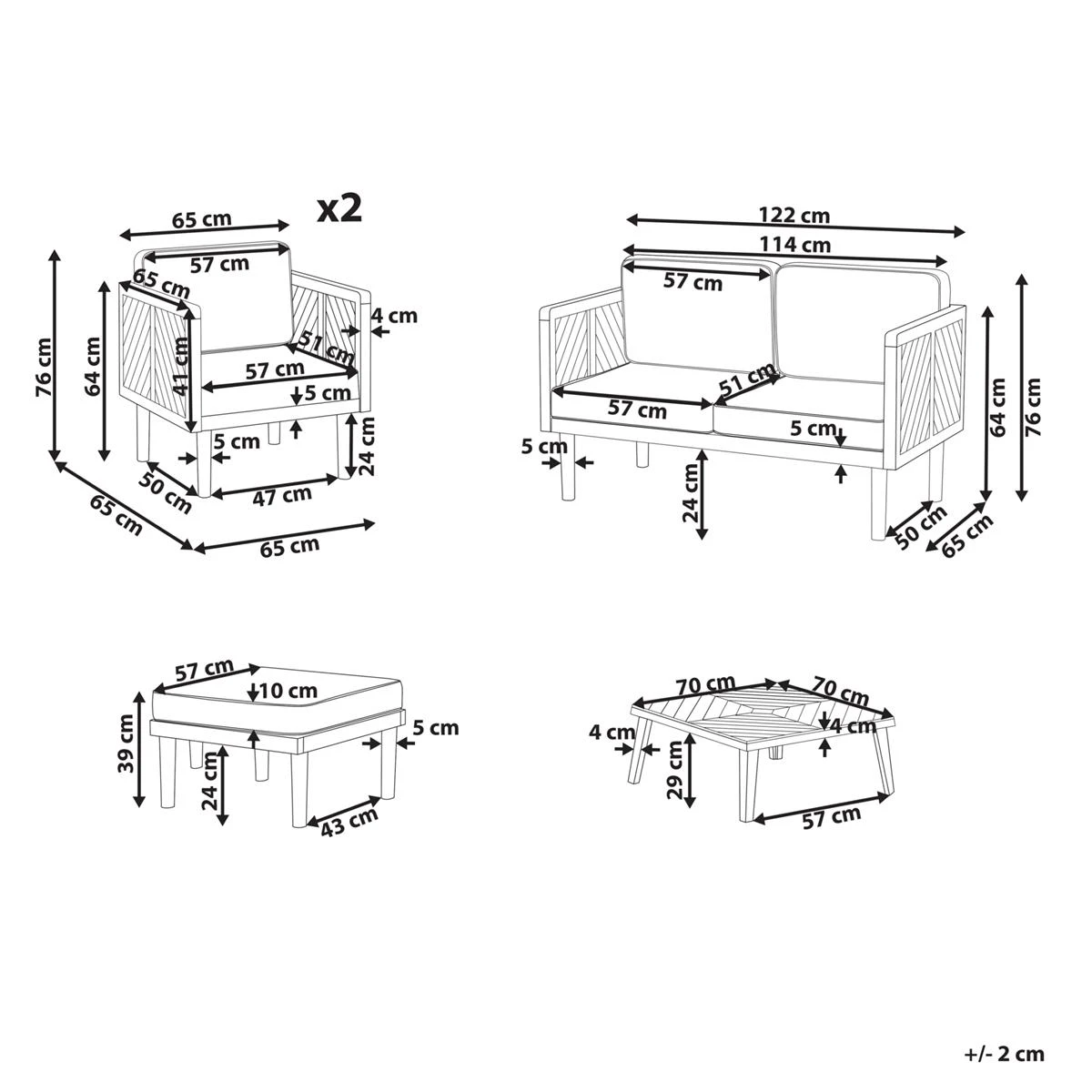 Beliani - BARATTI - Loungeset Voor 4 - Lichte Houtkleur - Acaciahout 13 Beliani - BARATTI - Loungeset Voor 4 - Lichte Houtkleur - Acaciahout - Afbeelding 11