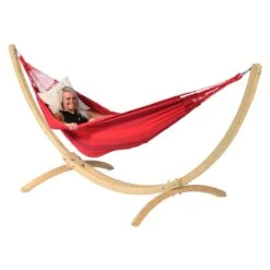 Tropilex® Hangmat Met Standaard Eénpersoons Wood & Dream Red Rood