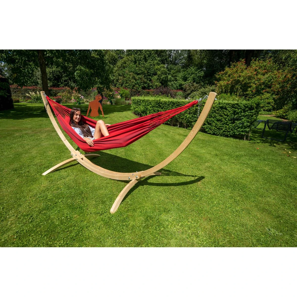 Tropilex® Hangmat Met Standaard Eénpersoons Wood & Dream Red Rood 5 Tropilex® Hangmat Met Standaard Eénpersoons Wood & Dream Red Rood - Afbeelding 3