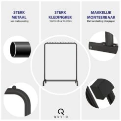 QUVIO Kledingrek Met Schoenen Opbergruimte Zwart 10 QUVIO Kledingrek Met Schoenen Opbergruimte Zwart -Meubels Voor Thuis 9616514