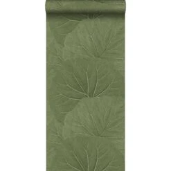 ESTAhome Behang Grote Bladeren Vergrijsd Olijfgroen - 0,53 X 10,05 M -