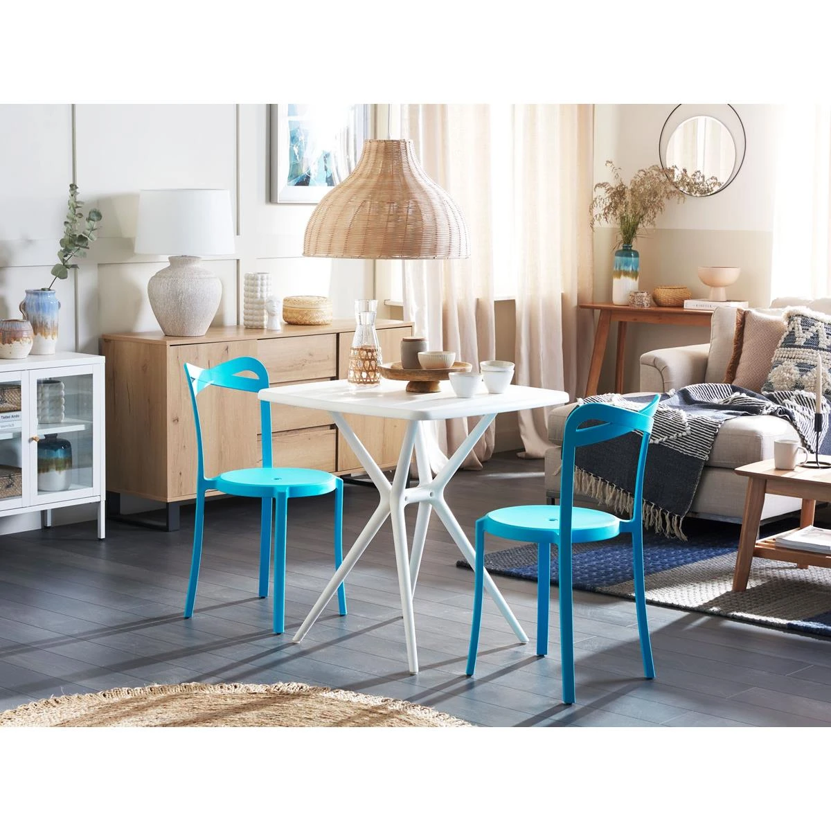 Beliani - SERSALE|CAMOGLI - Bistroset Voor 2 - Blauw|Wit - Synthetisch 4 Beliani - SERSALE|CAMOGLI - Bistroset Voor 2 - Blauw|Wit - Synthetisch - Afbeelding 2