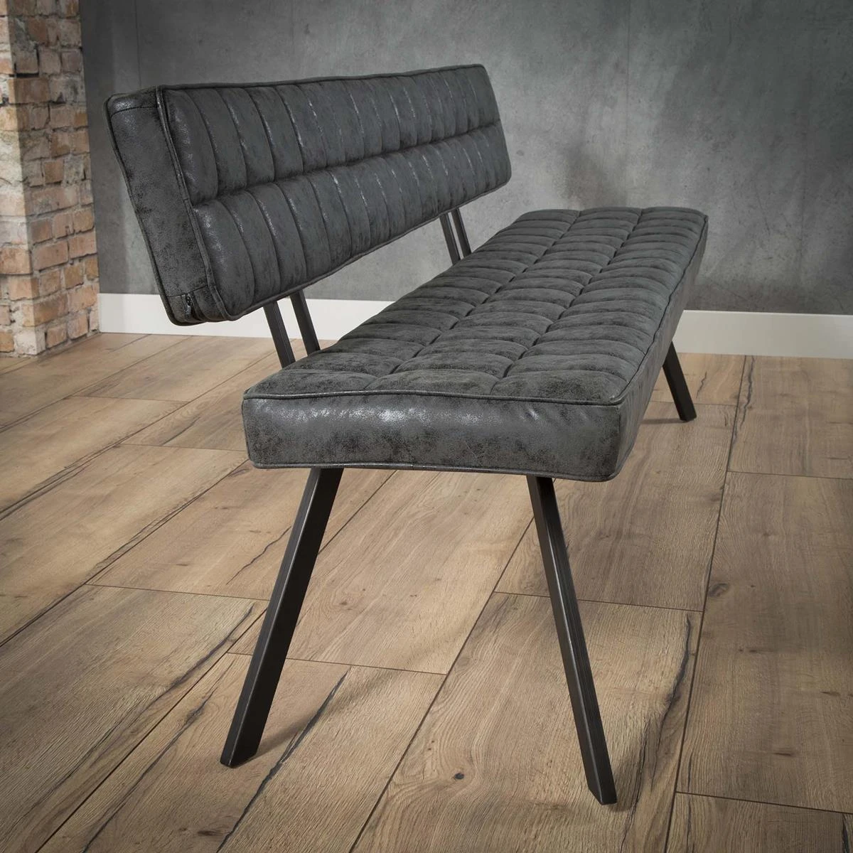 Hoyz - Eetkamerbank 150 Cm - Kunstleer - 4 Personen - Grijs 6 Hoyz - Eetkamerbank 150 Cm - Kunstleer - 4 Personen - Grijs - Afbeelding 4