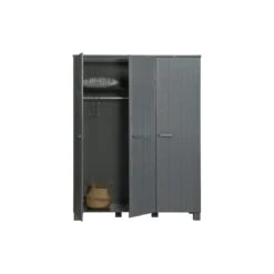 WOOOD Dennis 3-Deurs Kast - Grenen|Leer - Staal Grijs - 202x158x55 -Meubels Voor Thuis 9796889