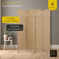 LW Collection Kamerscherm 4 Panelen Bruin 170x160cm -Meubels Voor Thuis 9797187