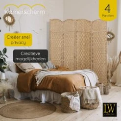 LW Collection Kamerscherm 4 Panelen Bruin 170x160cm -Meubels Voor Thuis 9797191