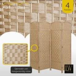 LW Collection Kamerscherm 4 Panelen Bruin 170x160cm -Meubels Voor Thuis 9797196
