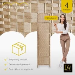 LW Collection Kamerscherm 4 Panelen Bruin 170x160cm -Meubels Voor Thuis 9797202