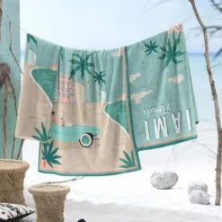 Seahorse Miami - Strandlaken - Katoen - 90x170cm - Mint -Meubels Voor Thuis 9811851