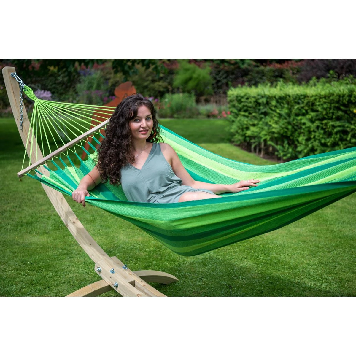 Tropilex® Hangmat Met Standaard Eénpersoons Wood & Relax Green Groen 6 Tropilex® Hangmat Met Standaard Eénpersoons Wood & Relax Green Groen - Afbeelding 4