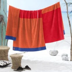 Seahorse Strandlaken Block - Katoen - 100x180cm - Red -Meubels Voor Thuis 9828413