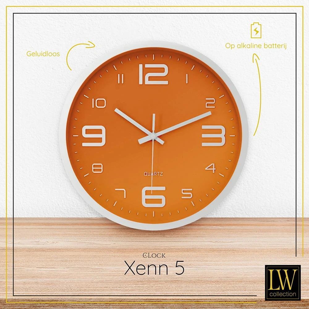 LW Collection Wandklok Xenn5Ø30cm - Oranje 4 LW Collection Wandklok Xenn5Ø30cm - Oranje - Afbeelding 2