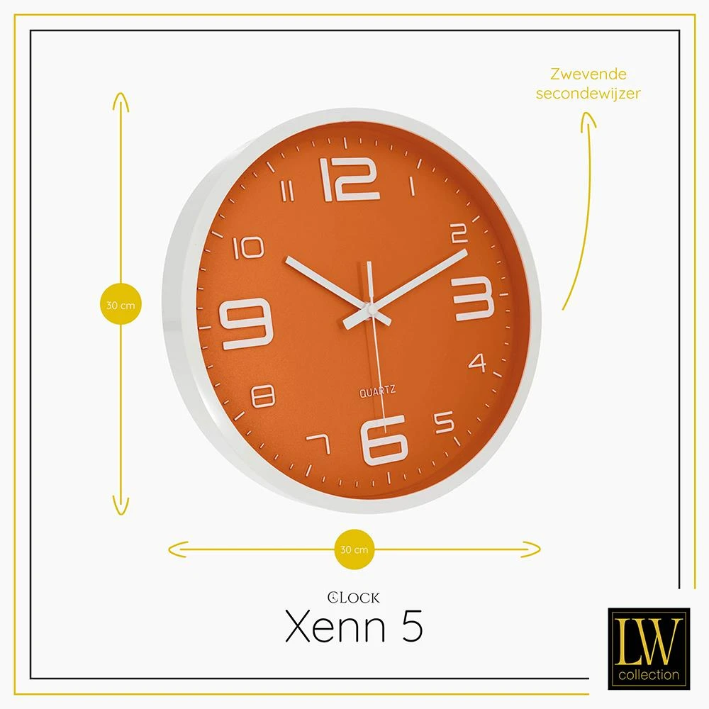LW Collection Wandklok Xenn5Ø30cm - Oranje 5 LW Collection Wandklok Xenn5Ø30cm - Oranje - Afbeelding 3