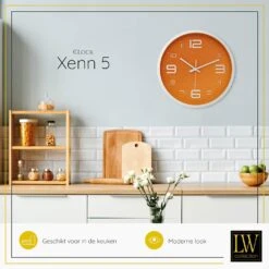 LW Collection Wandklok Xenn5Ø30cm - Oranje 14 LW Collection Wandklok Xenn5Ø30cm - Oranje -Meubels Voor Thuis 9859365
