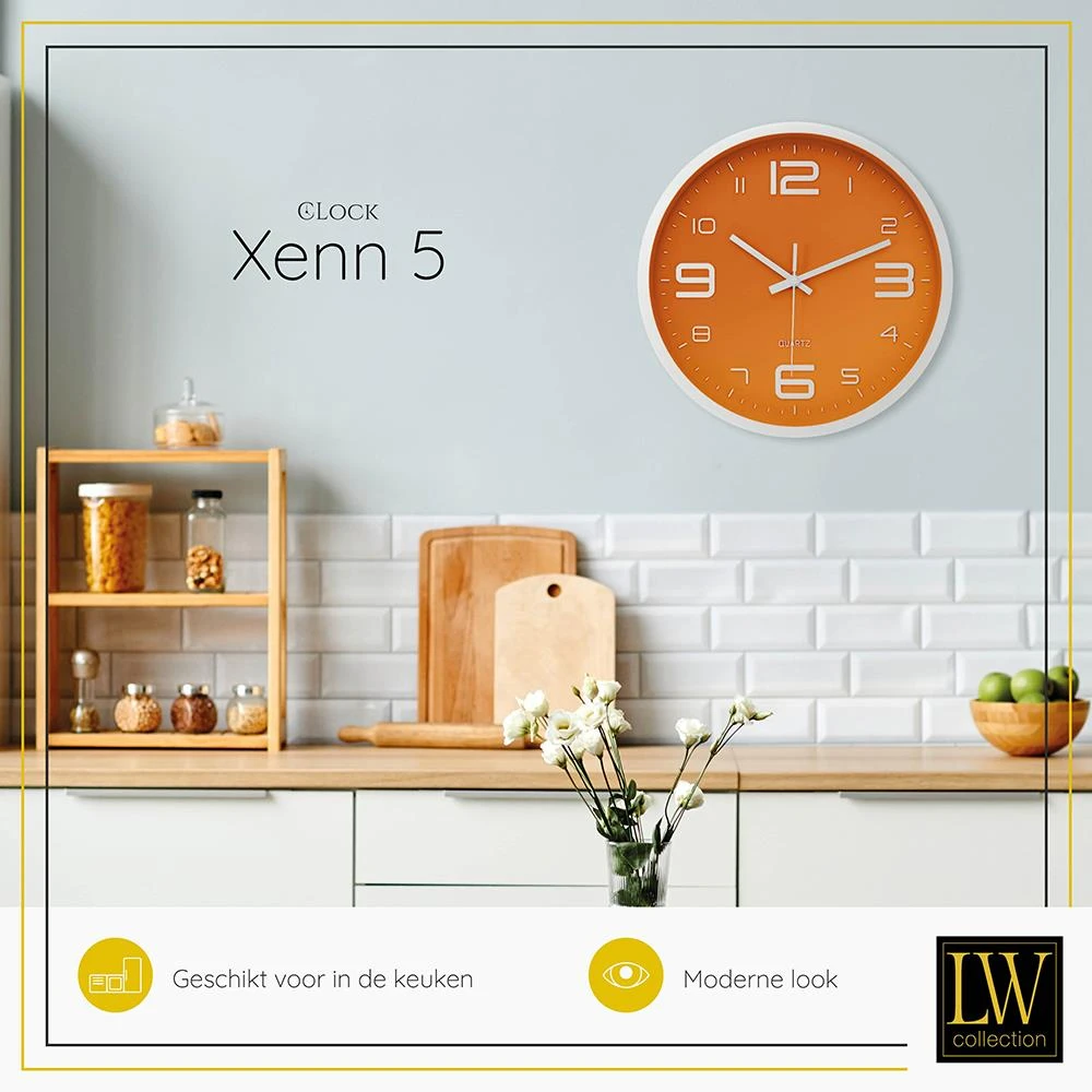 LW Collection Wandklok Xenn5Ø30cm - Oranje 6 LW Collection Wandklok Xenn5Ø30cm - Oranje - Afbeelding 4