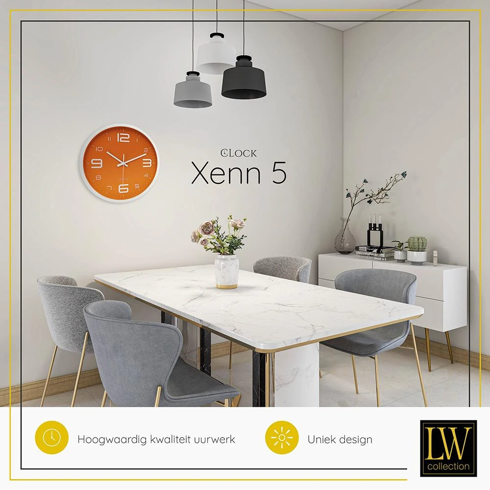 LW Collection Wandklok Xenn5Ø30cm - Oranje 7 LW Collection Wandklok Xenn5Ø30cm - Oranje - Afbeelding 5