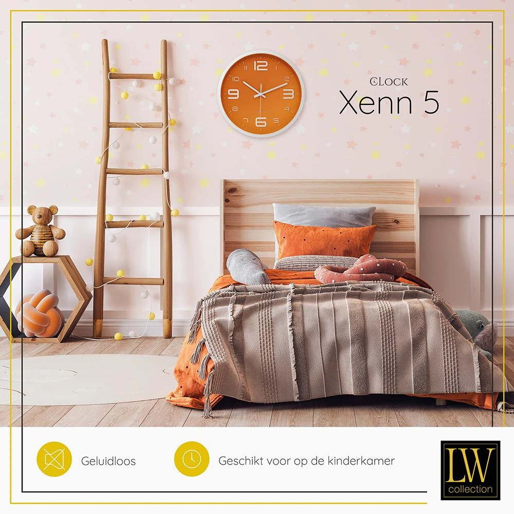 LW Collection Wandklok Xenn5Ø30cm - Oranje 8 LW Collection Wandklok Xenn5Ø30cm - Oranje - Afbeelding 6