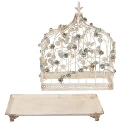 Clayre & Eef Vogelkooi Decoratie 42x21x50 Cm Wit Ijzer Rechthoek -Meubels Voor Thuis 9884161