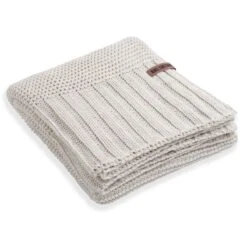 Knit Factory Vinz Gebreid Plaid XL - Woondeken - Beige - 195x225 Cm