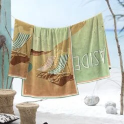 Seahorse Blackpool Strandlaken - Katoen - Groen - 90x170 Cm -Meubels Voor Thuis 9992028